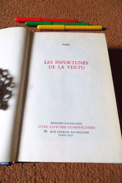 SADE - Les infortunes de la vertu (1969, ed. lux, cu piele); ca nouă!