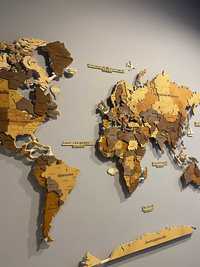 Карта мира из дерева. Декор, Интерьер. Подарок близким. Доставка по РК