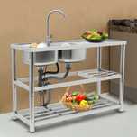 Chiuveta inox 2 cuve  cu suport si baterie  noua restaurant