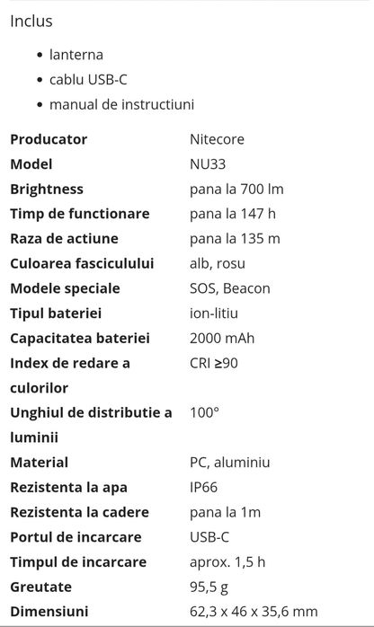 Nitecore NU33 lanterna frontala, 700lm