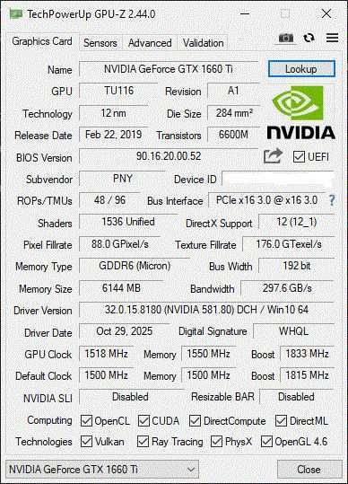 Placa video PNY GeForce GTX 1660 Ti XLR8 Gaming OC 6GB GDDR6 192-bit