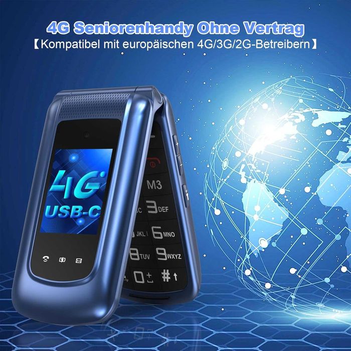 Telefon mobil 4G pt seniori cu clapetă, butoane mari, Dual SIM, SOS