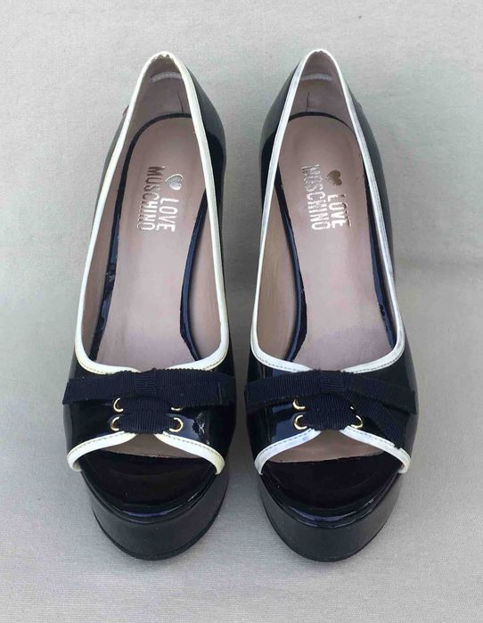 Love MOSCHINO Sandale Platforma Piele Negru Ivory Original Italia