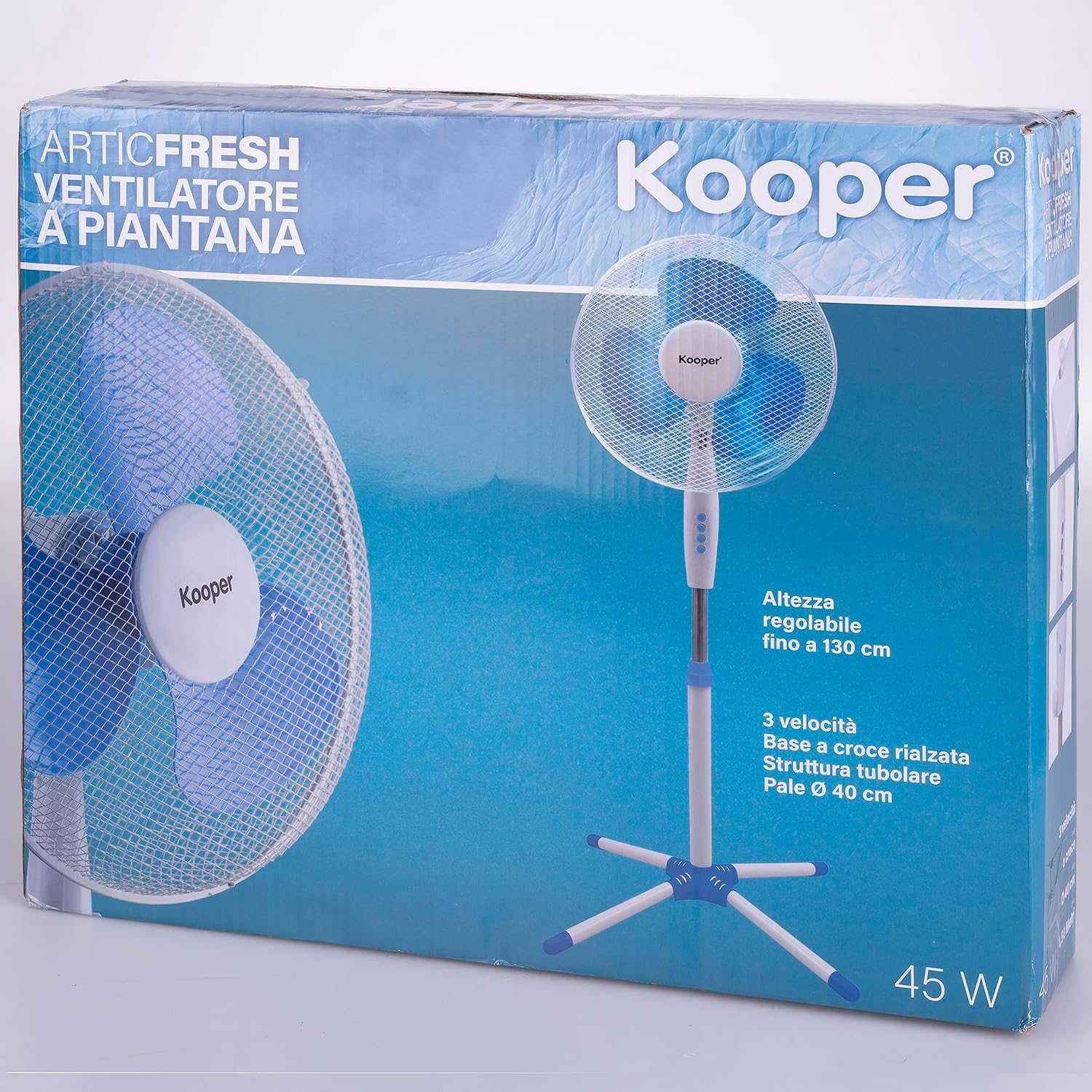 Ventilator cu picior, Kooper - 45W/230V 130 cm alb/albastru