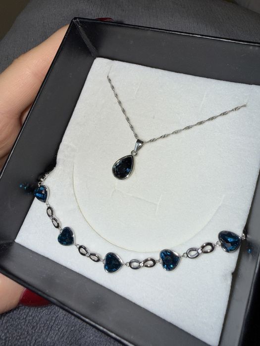 Сребърно колие и гривна с камък Сваровски