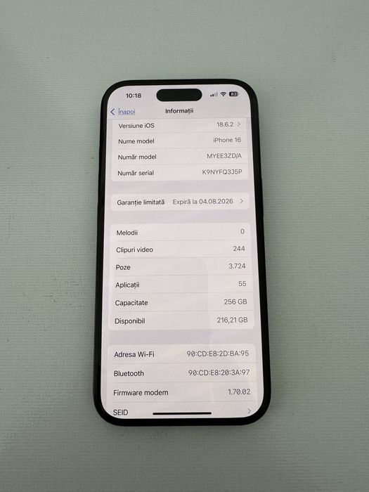 iPhone 16 în garanție/100% baterie/256g