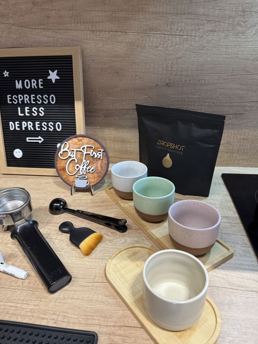 Accesorii espressor cafea specialitate tamper cana ceramica cutie zat