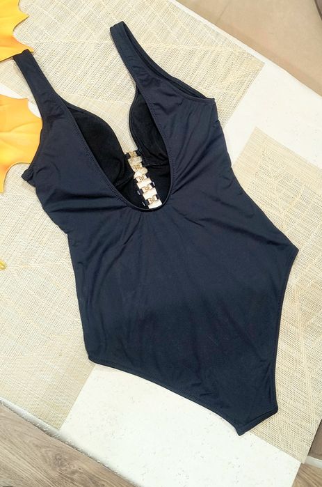 Дамска къса лятна ефирна плажна рокля цял черен бански с подплънки