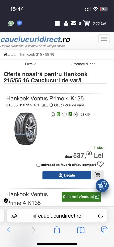 Anvelope de vara Hankook 215/65/16