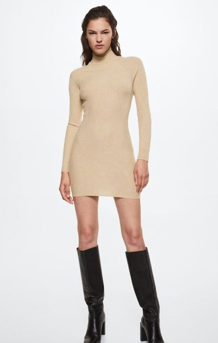 Rochie tricot reiată Mango bej cream S m