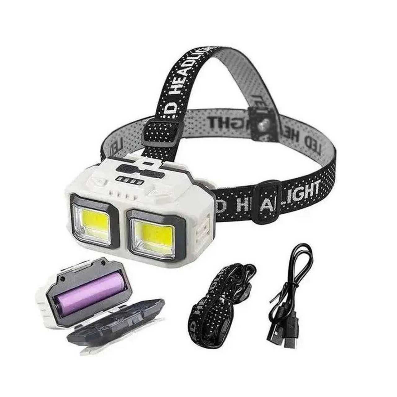 Мощен LED Фенер Челник с 2 COB диода, акумулаторна батерия HX-816