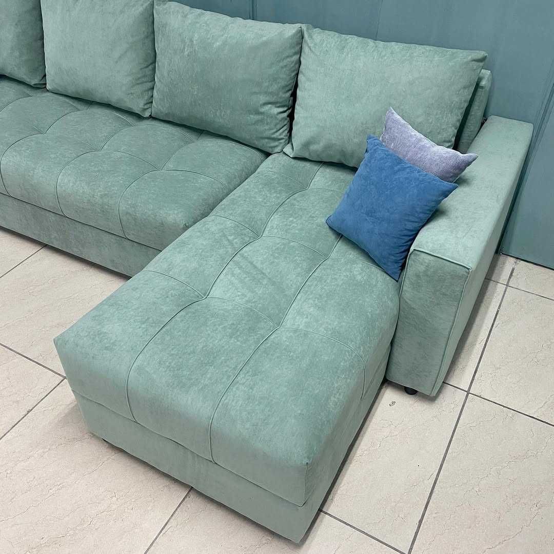 Угловой диван 2800x1500 с ящиками и подушками доставка Алматы ЛДСП див