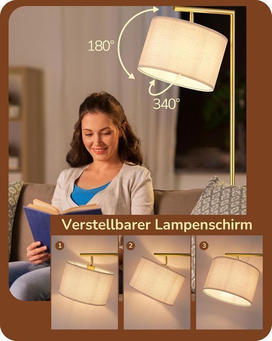 Lampă de podea EDISHINE, cu abajur ajustabil, bec E27 inclus, Auriu