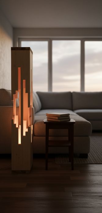 Lampă de podea din lemn masiv