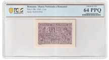 1 leu 1938 PCGS64 UNC bancnota gradata