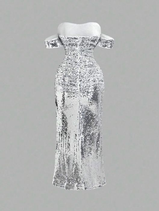 Сребриста рокля пайети