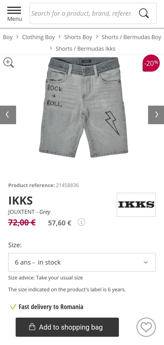 Pantaloni scurti IKKS - copii 6 ani