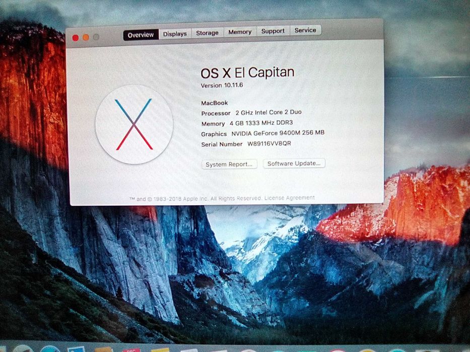 MacBook(13.3-inch)/Intel Core 2 Duo,2GHz/4gb RAM/500 GB HDD/El Capitan