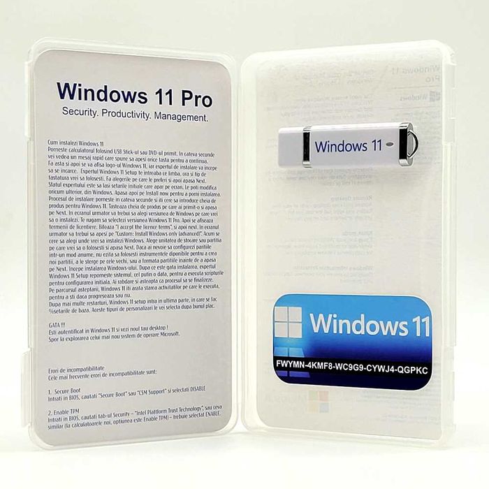 Stick bootabil Windows 11 Home sau Pro + licenta retail inclusa