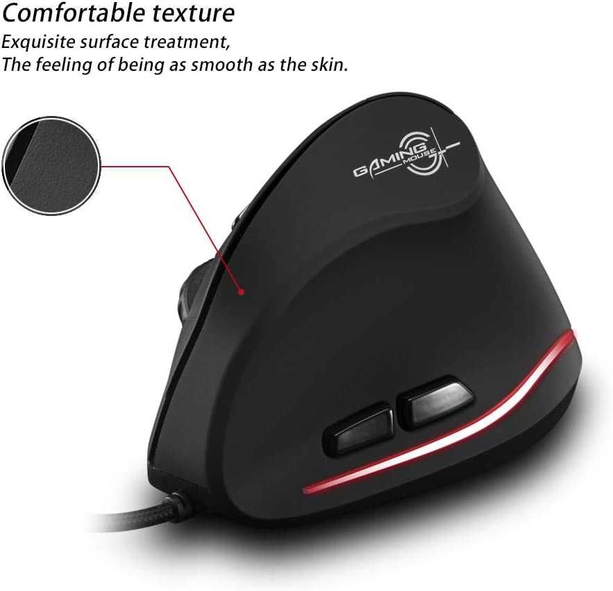 Вертикална мишка,ергономична Zelotes T20,LED оптична USB кабелна мишка