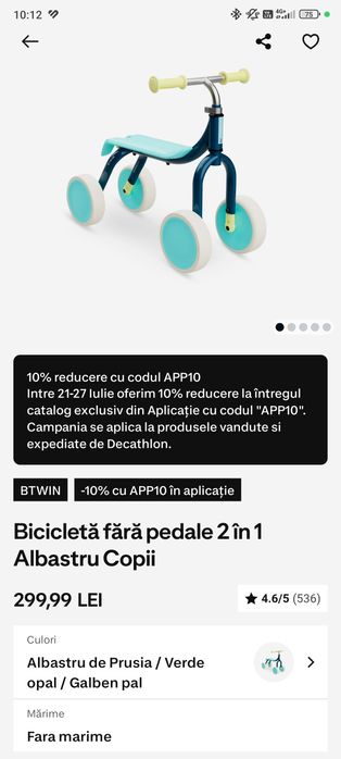 Bicicleta fara pedale 2 in 1 Decathlon