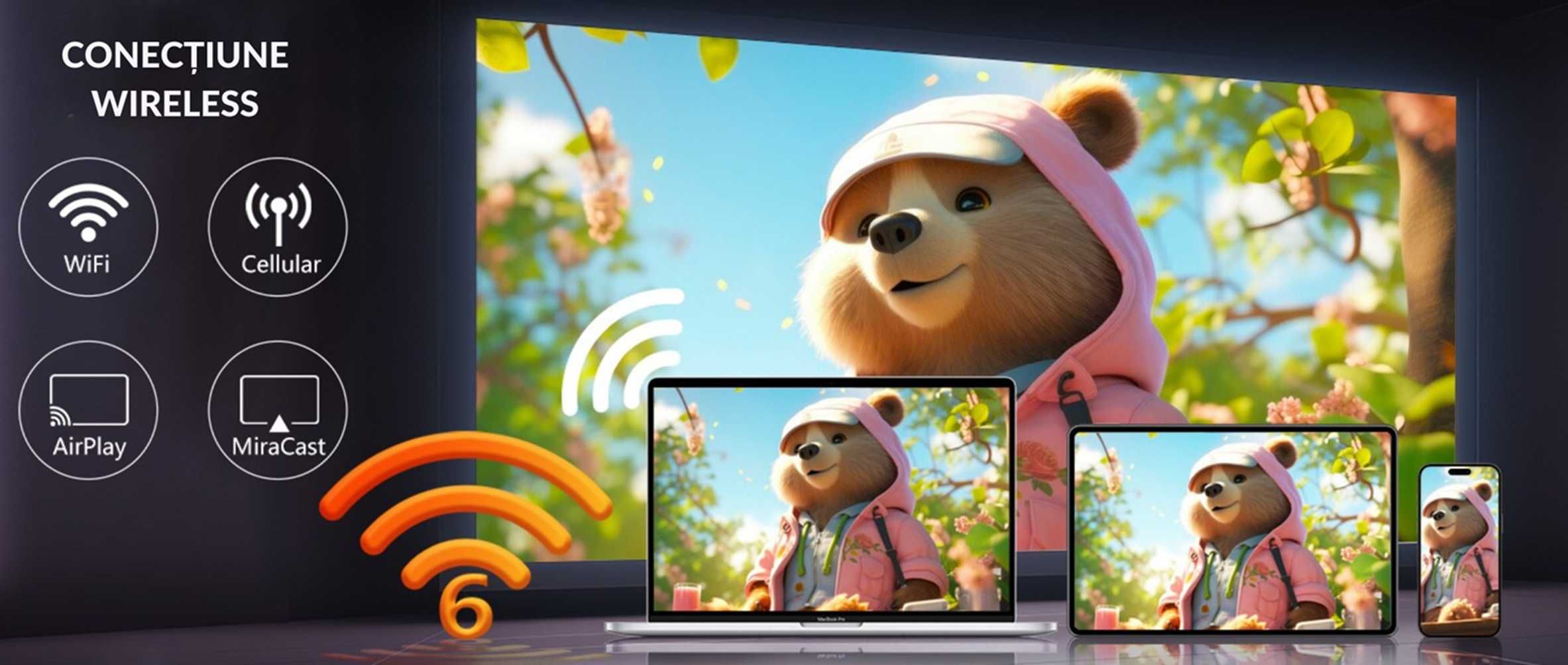Videoproiector FULL HD, Nou, 10000lm,BT,WIFI,Difuzor, Proiectie 6m,NOU