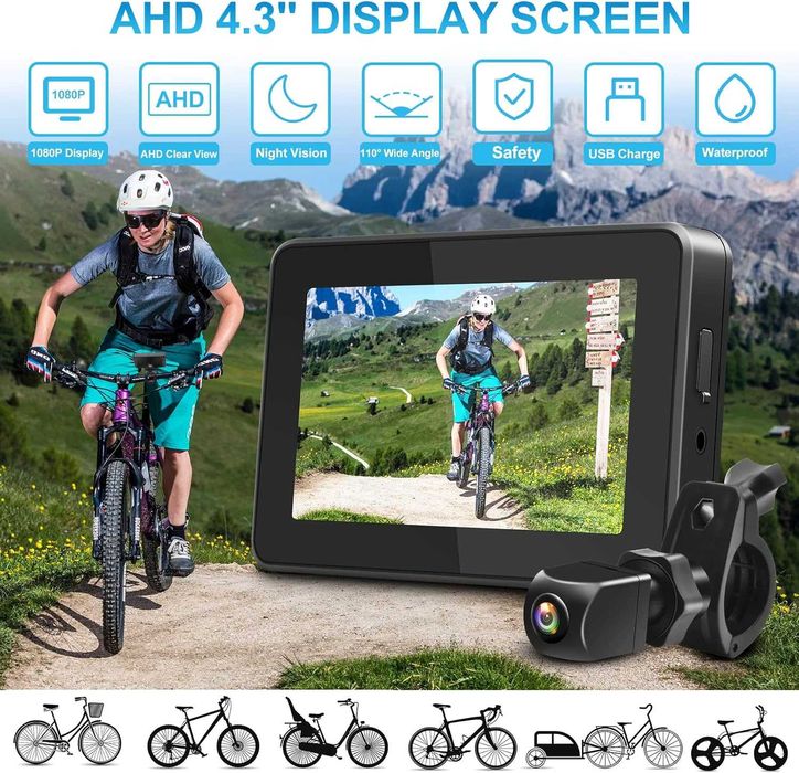 Camera retrovizoare bicicletă PARKVISION monitor 4.3 inch card TF 64G