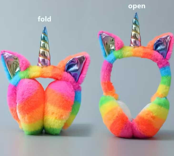 Зимни нови сгъваеми плюшени цветни ушни биги с еднорог,
