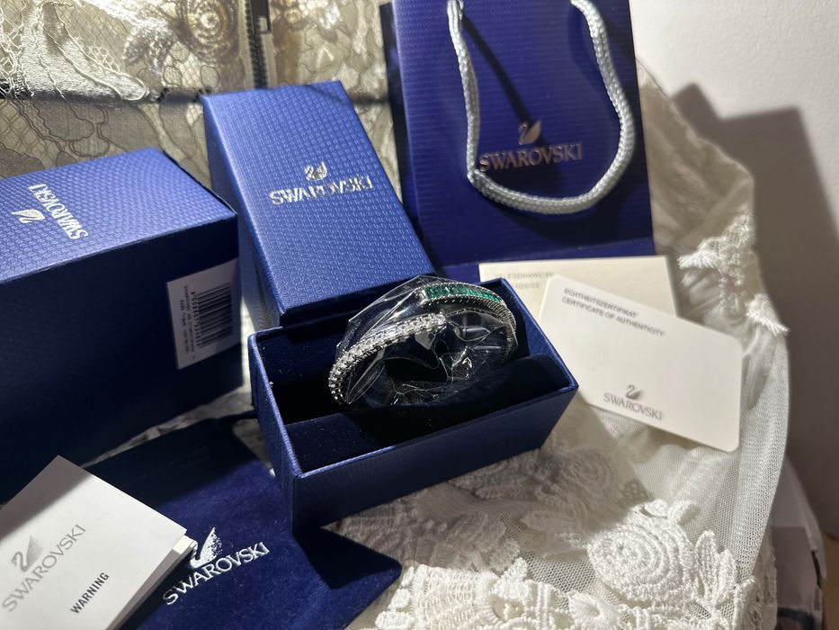 Brățară Swarovski matrix fixa verde cu argintiu