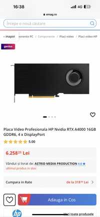 Placa Video Profesionala HP Nvidia RTX A4000 16GB