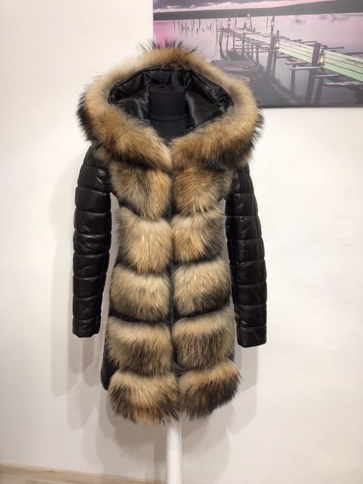 Geaca parka din piele cu blana naturala