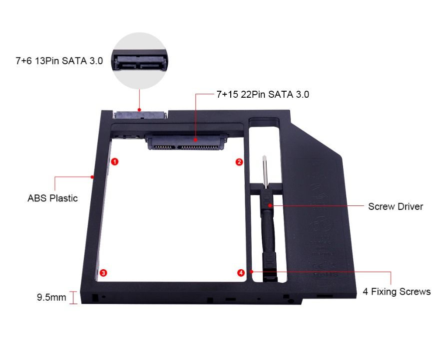 Adaptor HDD SSD la DVD CD Caddy laptop 12.7mm 9.5mm interf Sata-Sata