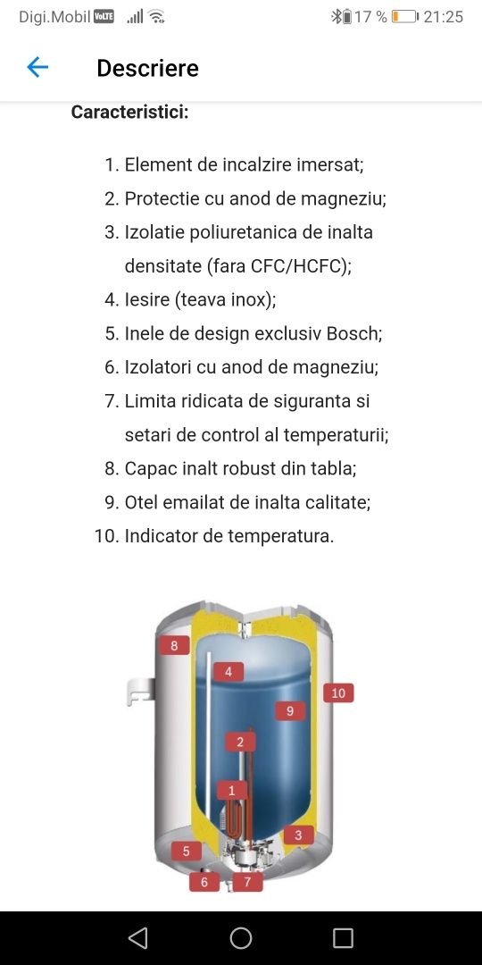 Vând boiler Bosch 80 l, 2000 W