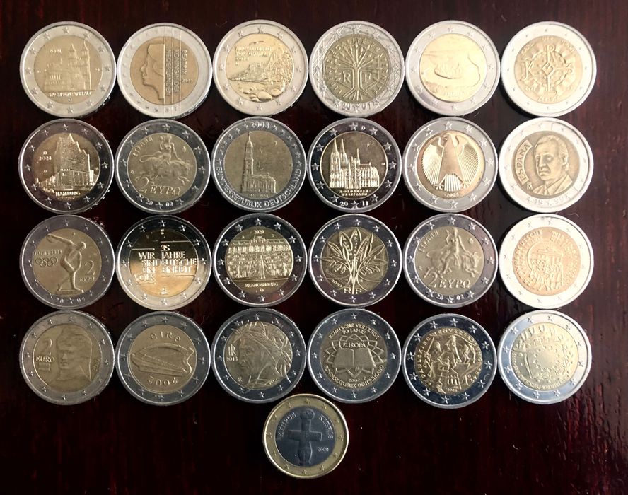 Лот монети от 2 евро. 24 броя + 1 евро 1 брой
