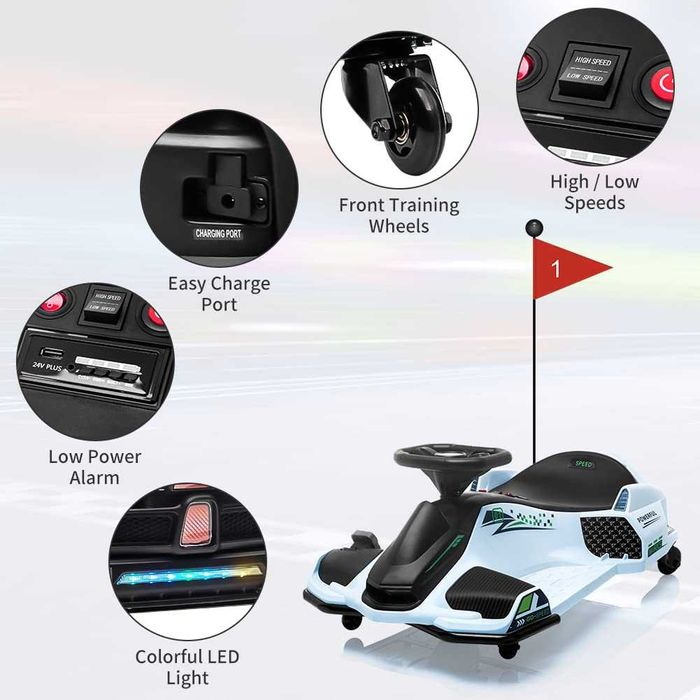 Kart electric Kinderauto BJSX2328 180W 24V cu CASCA, Genuchiere White