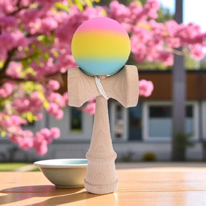 Set 2 Kendama din lemn fag, vopsea aderenta mata Aurora & Rainbow Fade