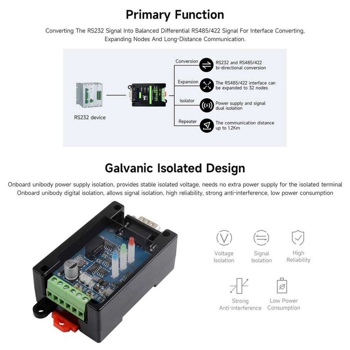 Convertor digital izolat  RS232 la RS485/422 – Port masculin DB9