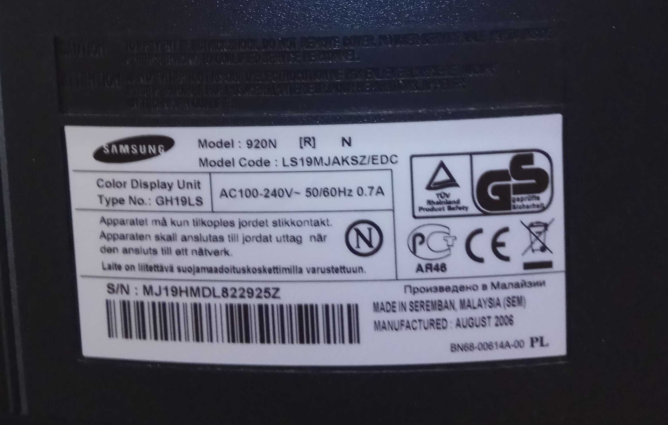 Monitor Samsung SyncMaster920N, diagonala 19", LCD.