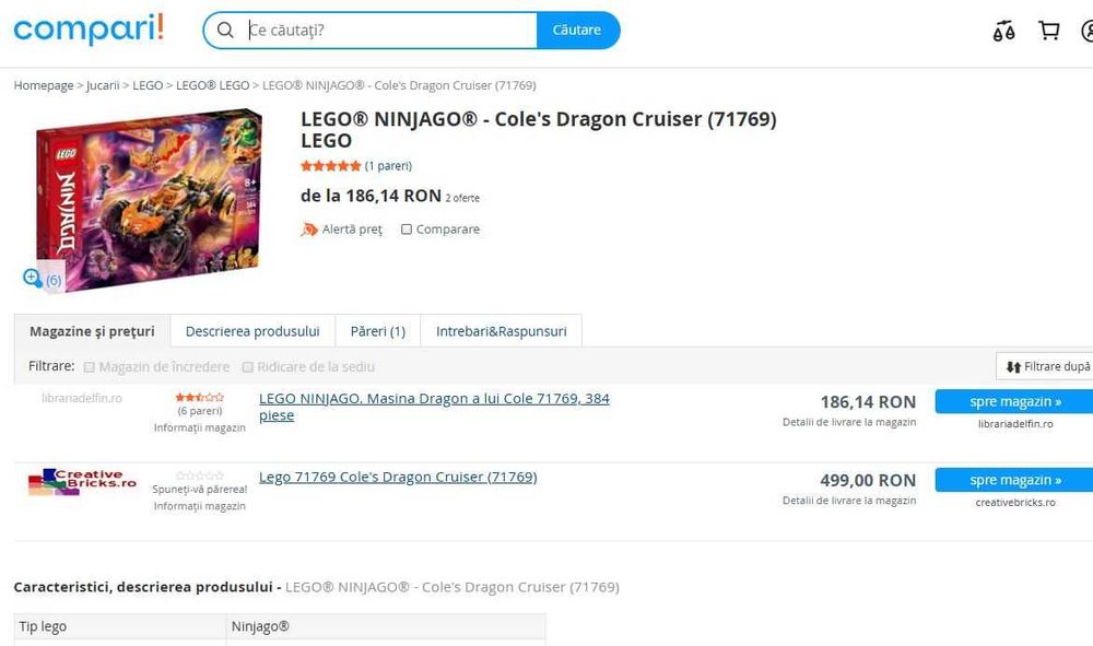 LEGO Ninjago: Masina-Dragon a lui Cole 71769, 8 ani+, 384 piese