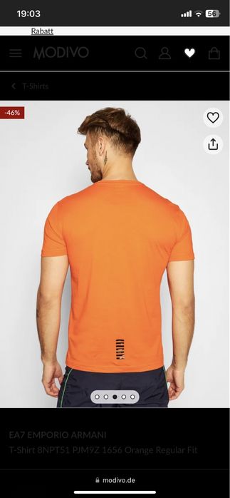 EA7 EMPORIO ARMANI T-Shirt 8NPT51 PJM9Z 1656 Orange Regular Fit