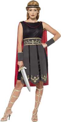 Smiffys Дамски костюм на римски войн, черен,  рокля с принт