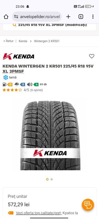 Set 4 anvelope 225.45.R18 Iarna M+S Kenda