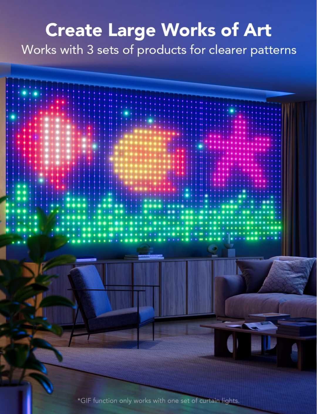Govee Завесни лампи LED стенни DIY динамични 1.5м.x2м. 520 RGBIC LED