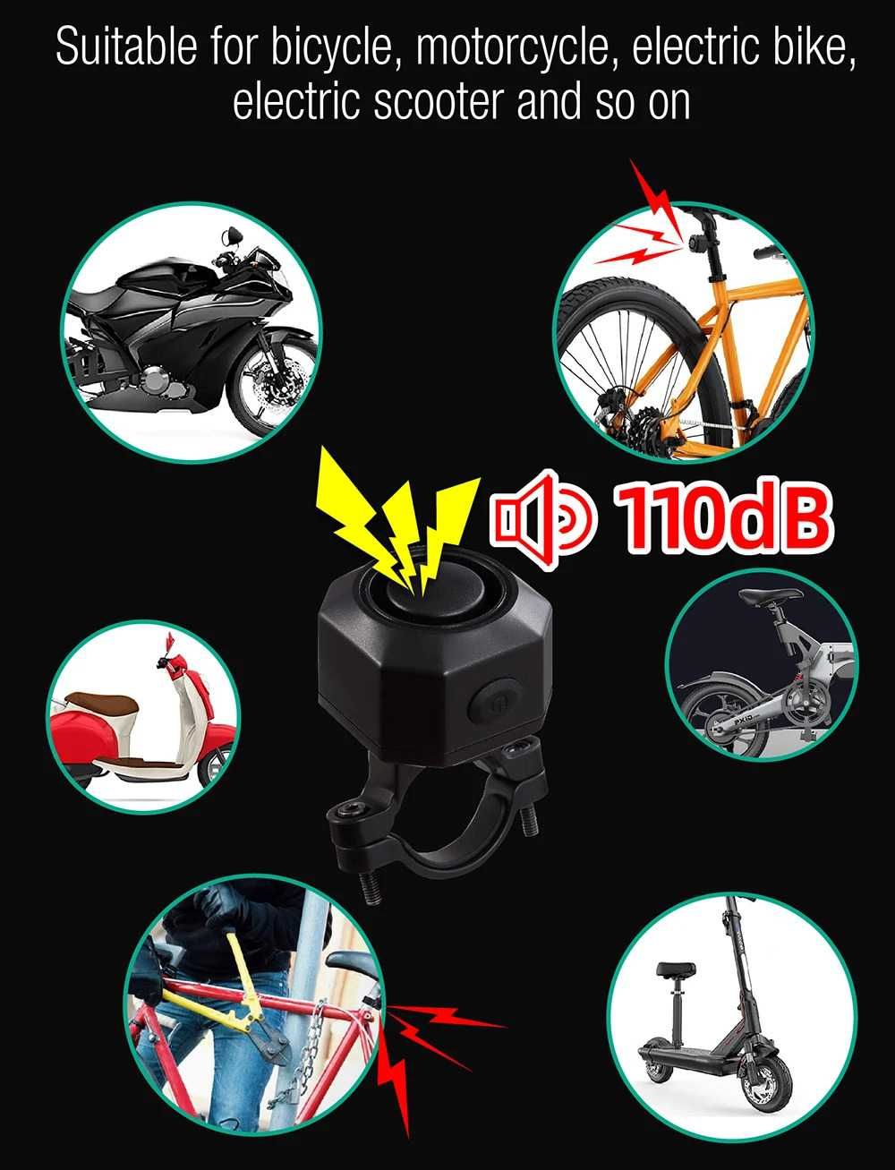 Alarma anti furt pentru biciclete si motociclete 110 db, 113Lei