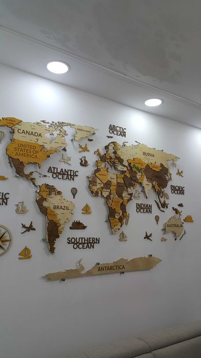 3D Yog‘och Dunyo Xaritalari, 3d karta mira, 3д карта мира