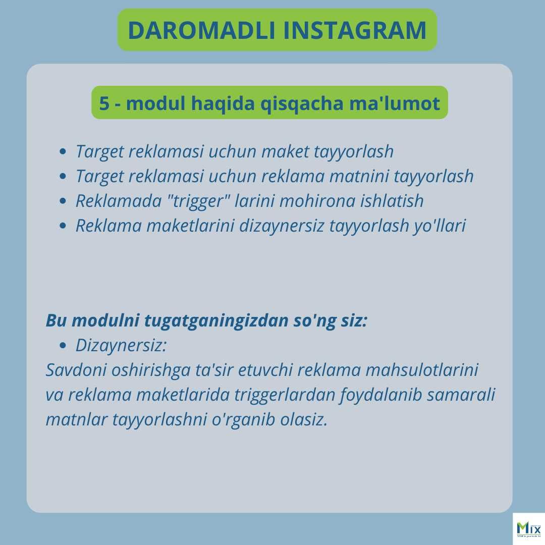 Instagramni 0 dan mutahassis darajasigacha o'rgataman