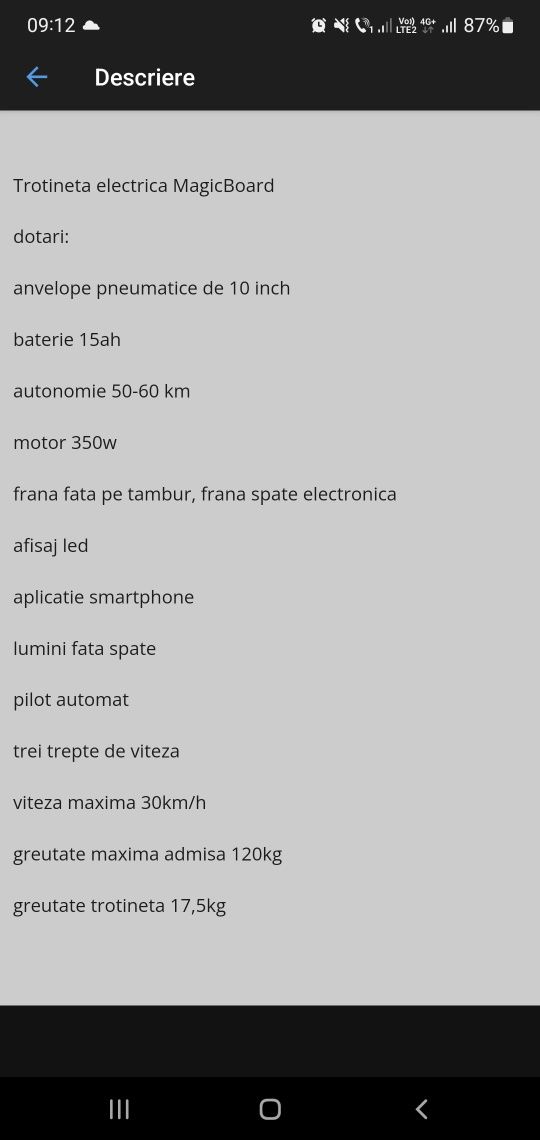 Trotineta electrica MagicBoard G30, autonomie 55-60km, baterie 15ah