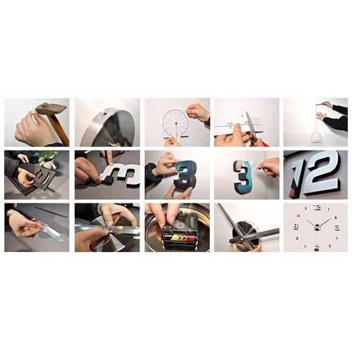 Декоративен стенен часовник,  3D цифри, без рамка, регулируем 60-130см