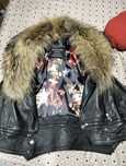 Geaca piele cu guler detașabil blana de vulpe. Philipp Plein mărimea L