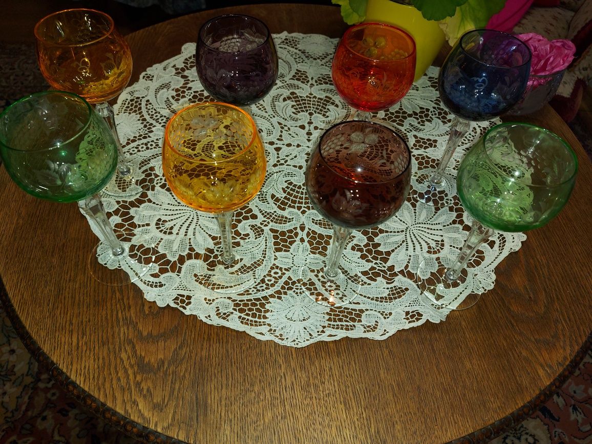 Цветни кристални чаши вино 8бр